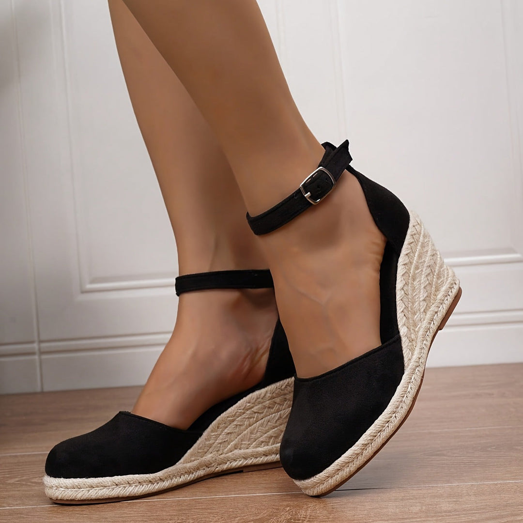 Sandales Compensées Elara Femme | Effet Daim, Bride Ajustable 0