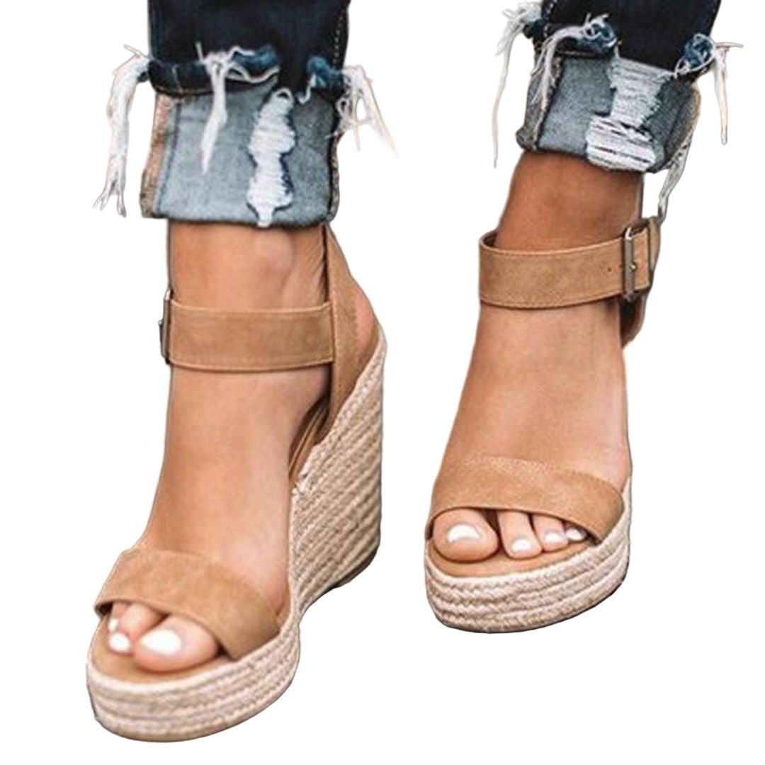 Sandales Solène Compensées Femme | Jute Naturel & Cuir Verni, Bride à Boucle 0