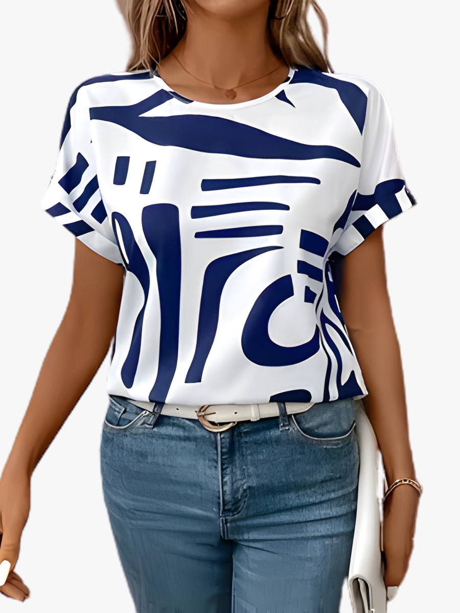 T-shirt Abstrait Mira | Manches Courtes & Encolure Ronde en Coton Poly | Style Décontracté pour Femmes 1