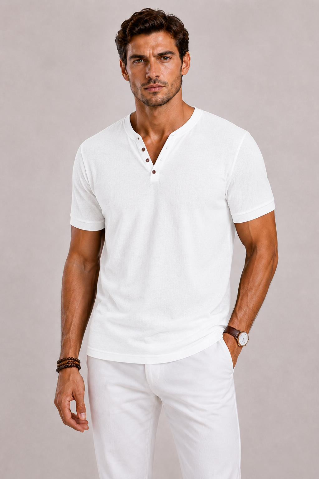 T-shirt Celvoir Homme | Col V à Boutons, Manches Courtes, Tissu Léger 0