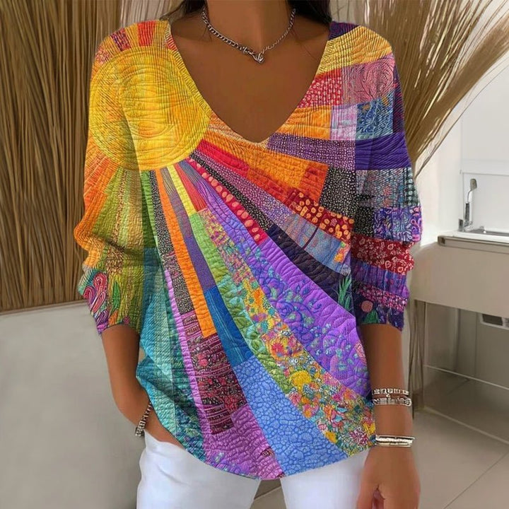 T-shirt Vintage Talia | Manches Longues & Col en V Élégant 0