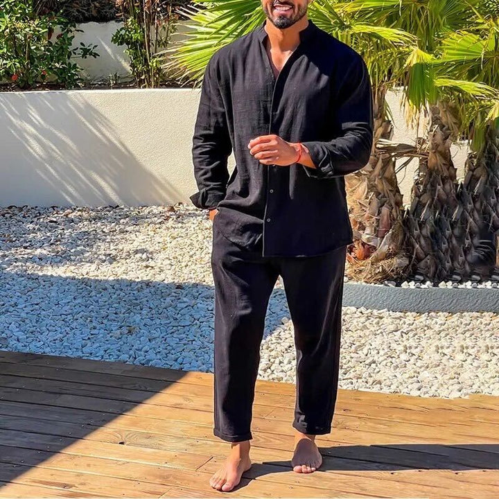 Tenue en lin Mathis | Chemise à manches courtes et pantalon assorti, élégance décontractée pour homme 1