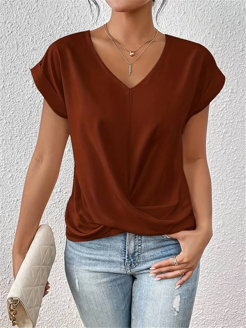 Top Elysia Blanc Femme | Coton Mélangé, Col V Élégant 2