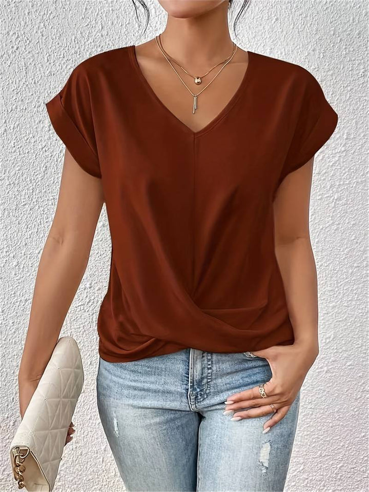 Top Elysia Blanc Femme | Coton Mélangé, Col V Élégant 2