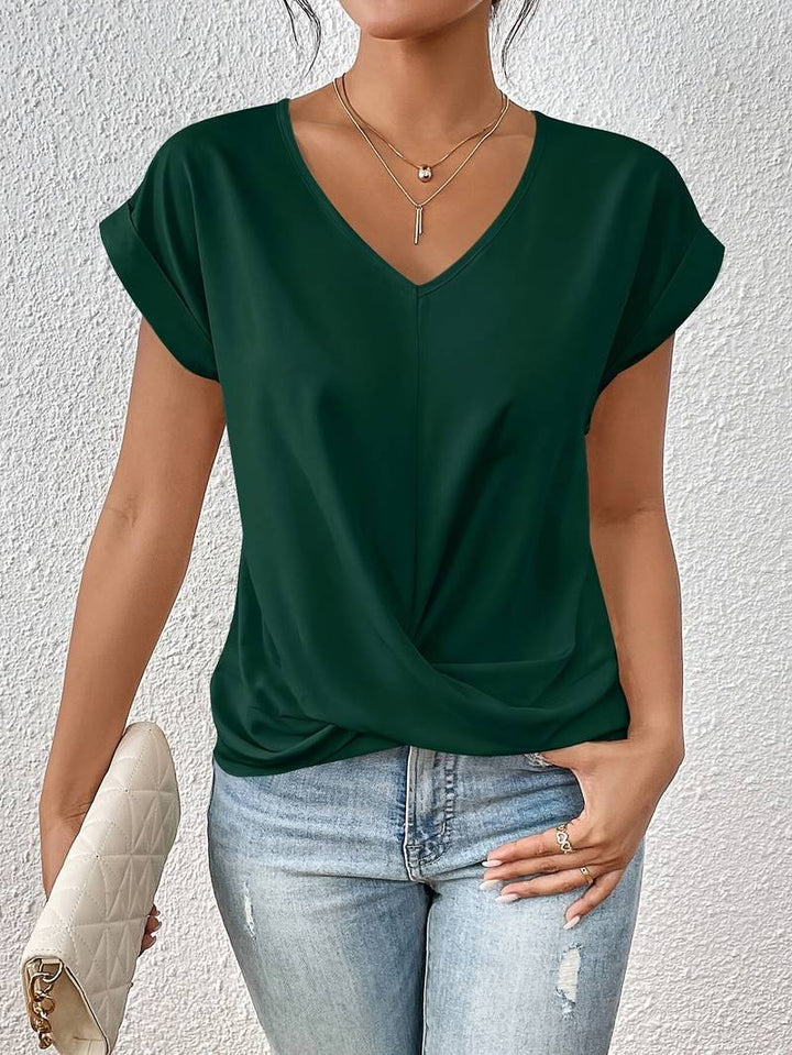 Top Elysia Blanc Femme | Coton Mélangé, Col V Élégant 4