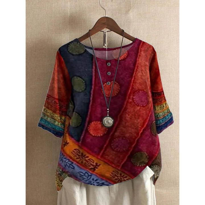 Valarie Haut bohémien | Patchwork coloré, manches courtes, coupe flatteuse 0