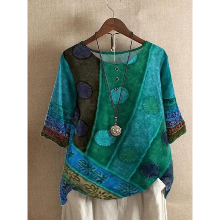 Valarie Haut bohémien | Patchwork coloré, manches courtes, coupe flatteuse 1