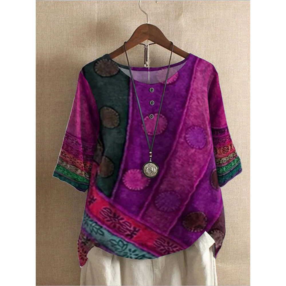 Valarie Haut bohémien | Patchwork coloré, manches courtes, coupe flatteuse 3