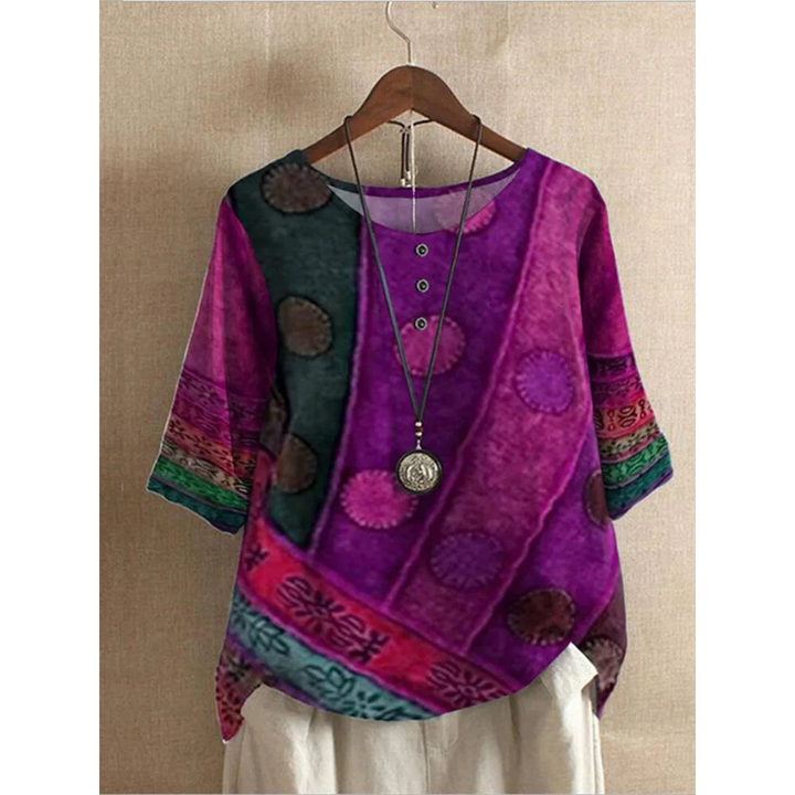 Valarie Haut bohémien | Patchwork coloré, manches courtes, coupe flatteuse 3