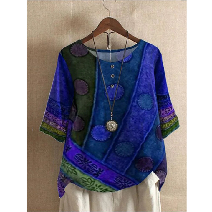 Valarie Haut bohémien | Patchwork coloré, manches courtes, coupe flatteuse 4