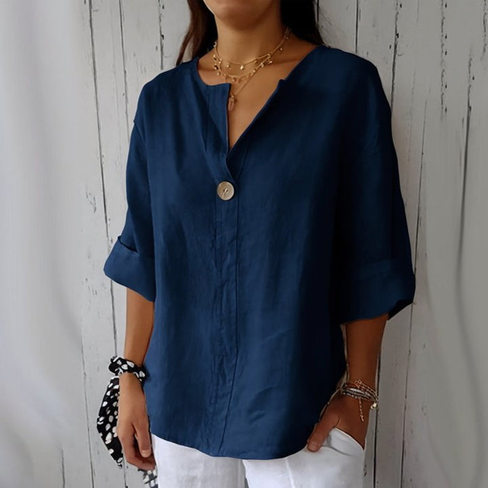 Blouse en Lin Charlotte Femme | Col Ouvert, Manches Retroussables 1