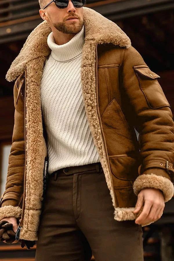 Veste en cuir Olivier | Veste aviateur classique en cuir véritable, coupe structurée 0
