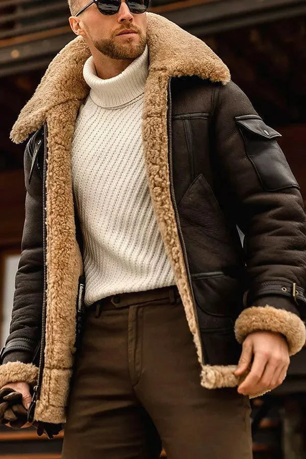 Veste en cuir Olivier | Veste aviateur classique en cuir véritable, coupe structurée 1
