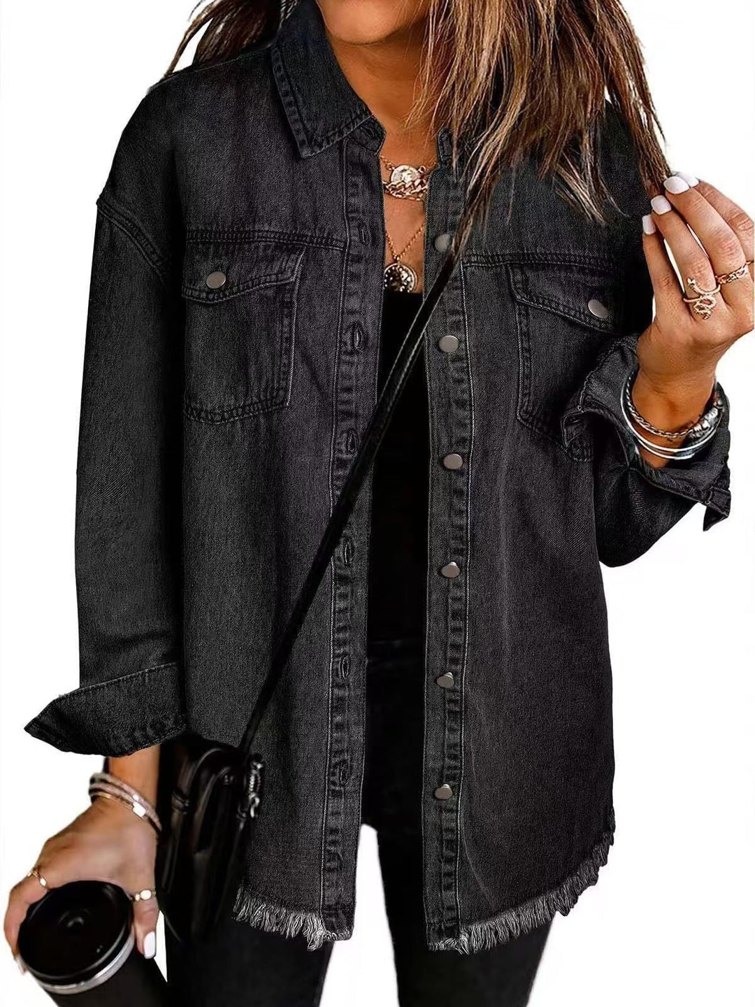 Veste en denim Viona | Ourlet effiloché, coupe ample pour femme 0