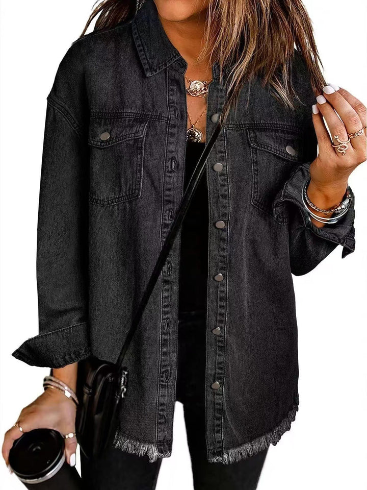 Veste en denim Viona | Ourlet effiloché, coupe ample pour femme 0