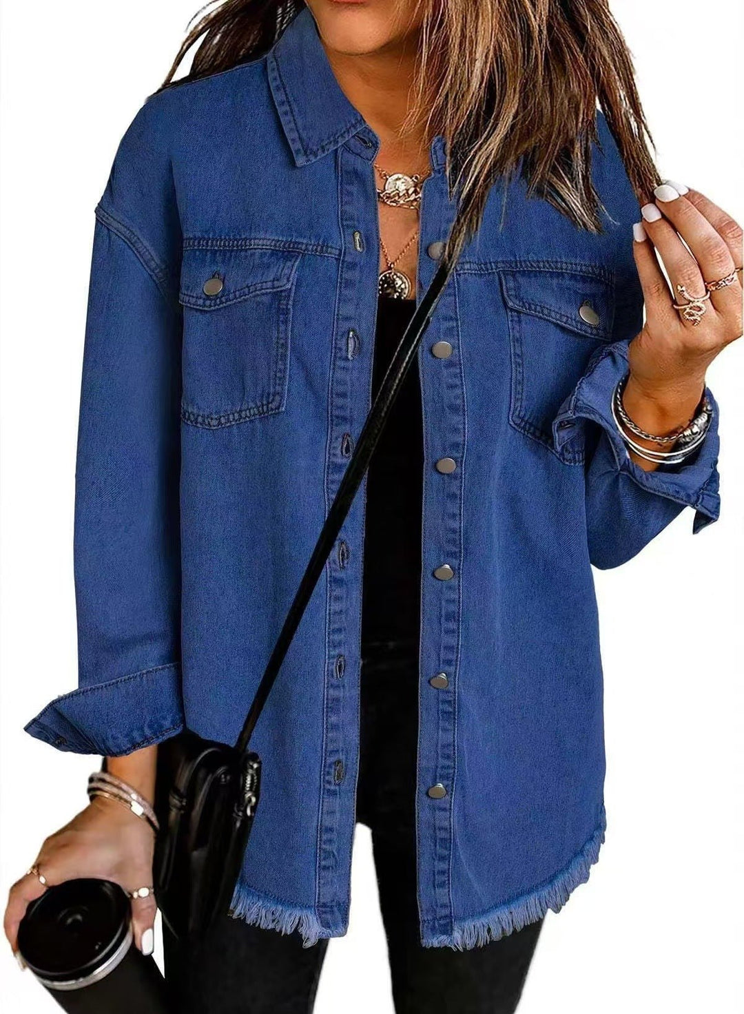 Veste en denim Viona | Ourlet effiloché, coupe ample pour femme 2
