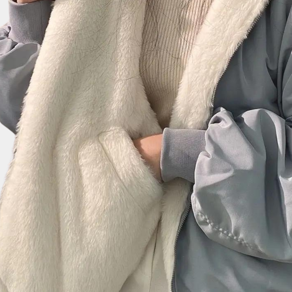 Blouson Oversize Léa Femme à Capuche | Doublé Fausse Fourrure 2