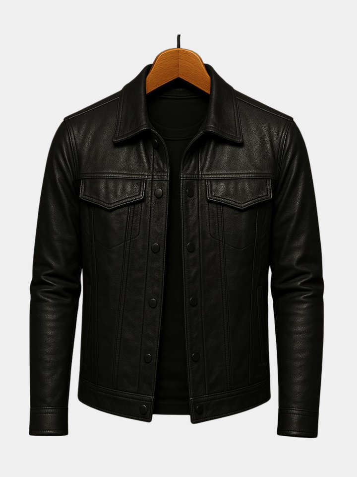 Veste en Cuir Rider Léo | Homme, Col Zippé, Style Moderne 0