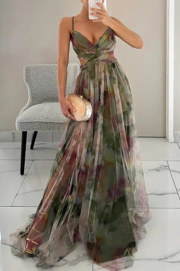 Robe Aquarelle Sarah | Maxi Fluide, Imprimé Artistique, Été 2