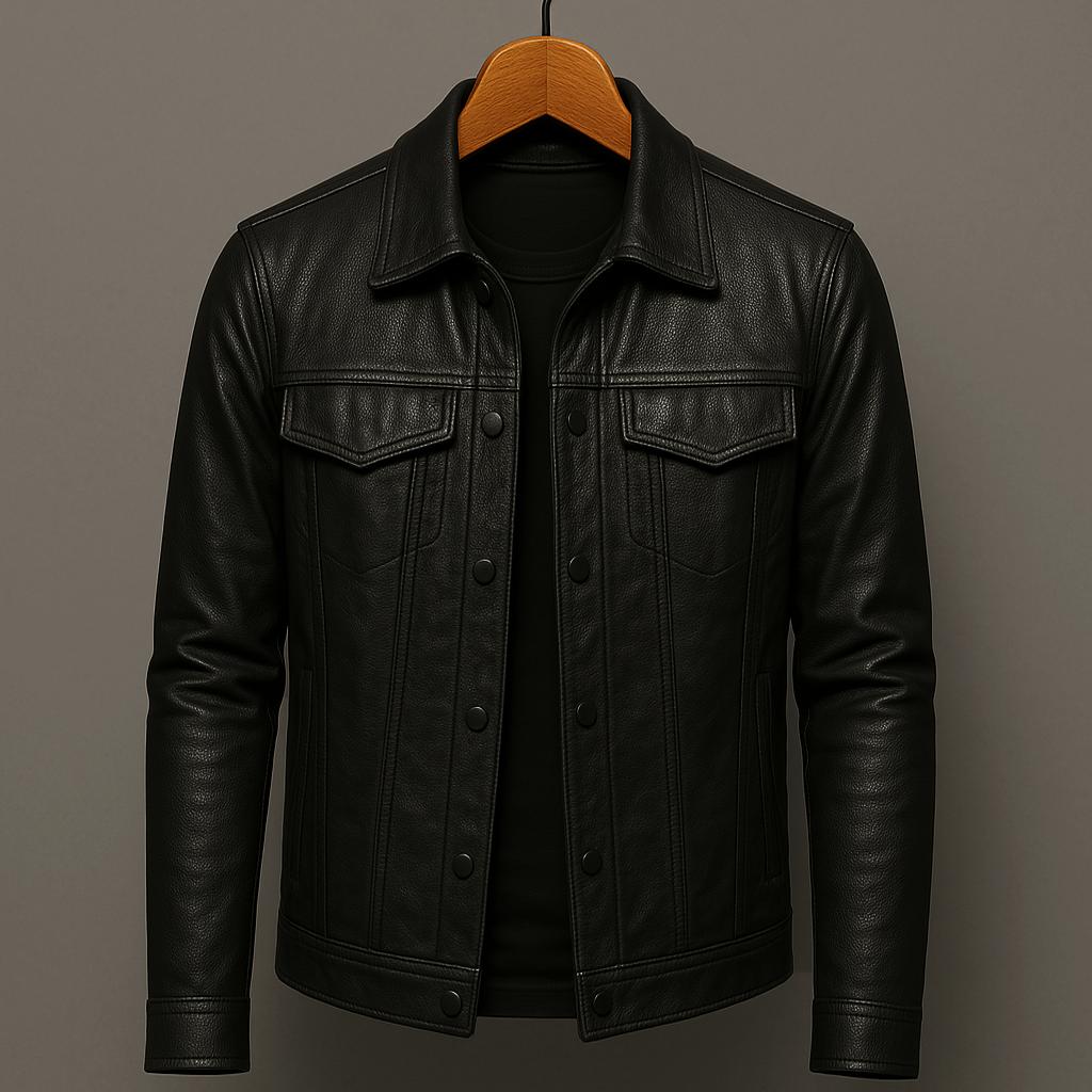 Veste en Cuir Rider Léo | Homme, Col Zippé, Style Moderne 1