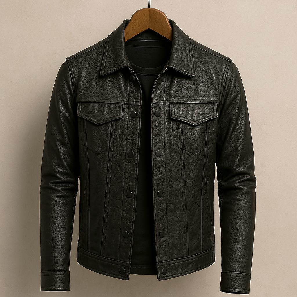 Veste en Cuir Rider Léo | Homme, Col Zippé, Style Moderne 3