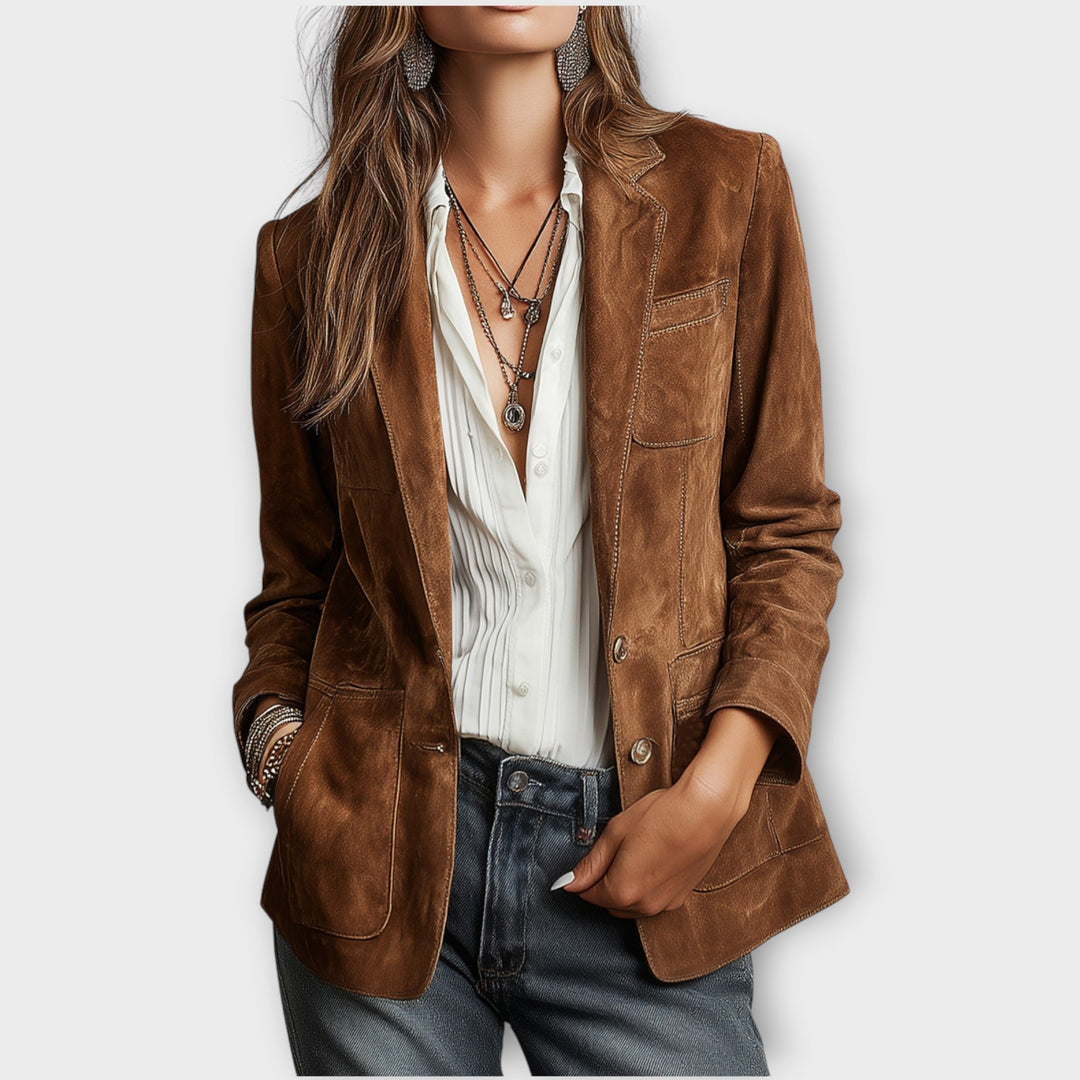 Blazer en Daim Clémence Femme | Cintré, Boutonnage, Poches Devant 0