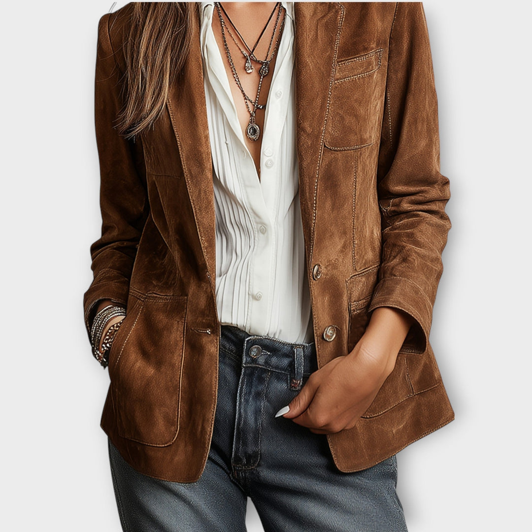 Blazer en Daim Clémence Femme | Cintré, Boutonnage, Poches Devant 1