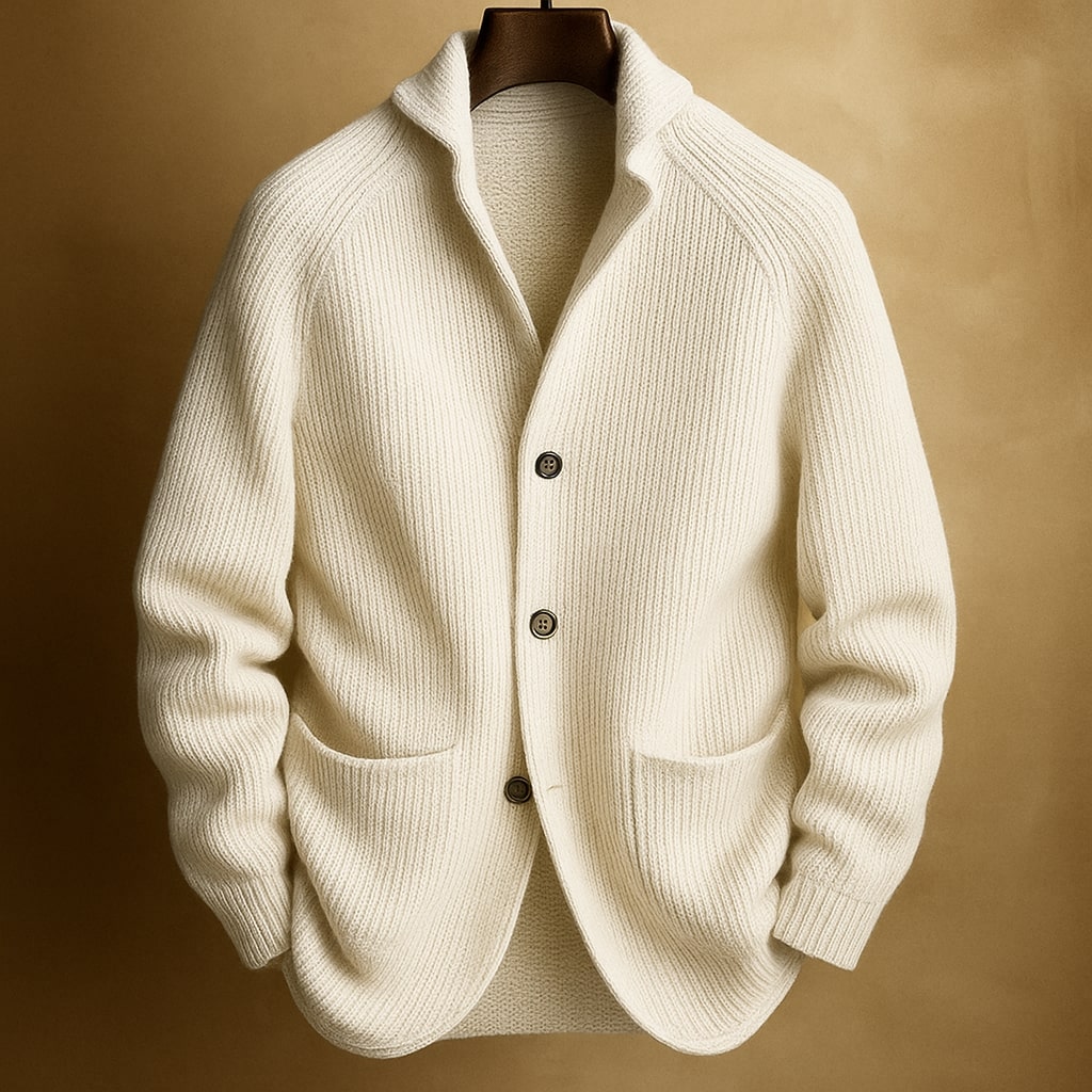 Cardigan en Laine Côtelée Thomas | Col Châle pour Homme 1