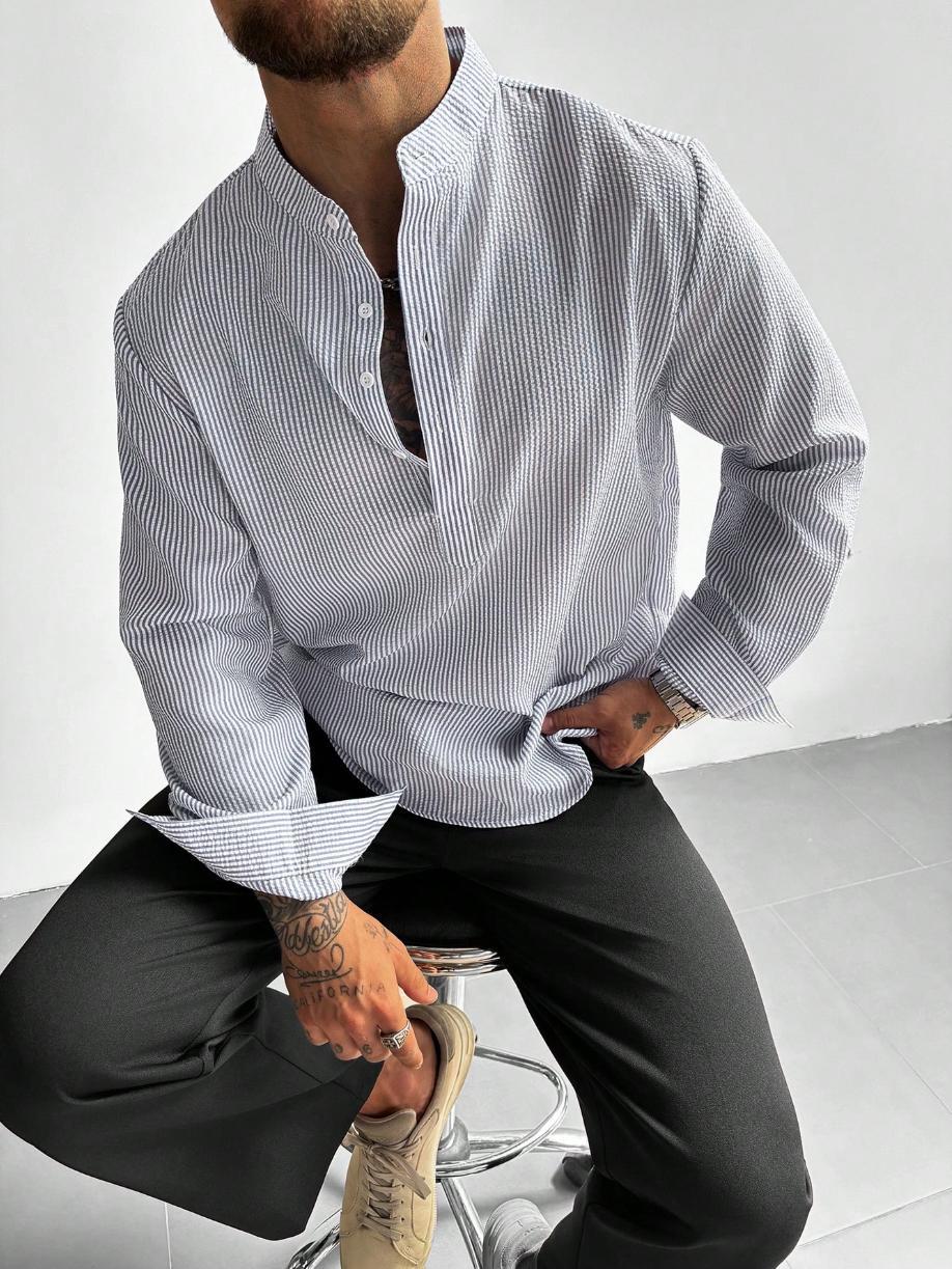 Chemise Col Mao à Rayures Sacha Homme | Manches Longues, Motif Rayé 2