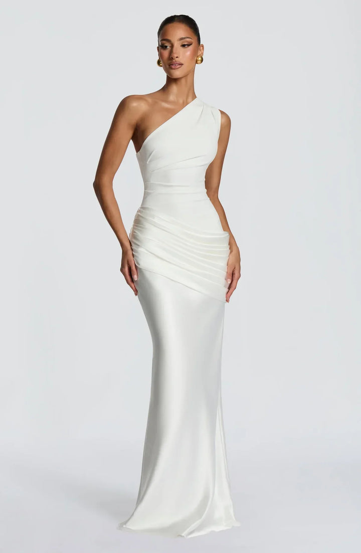 Robe Longue Capucine | Épaule Unique, Détail Drapé, Élégance 18