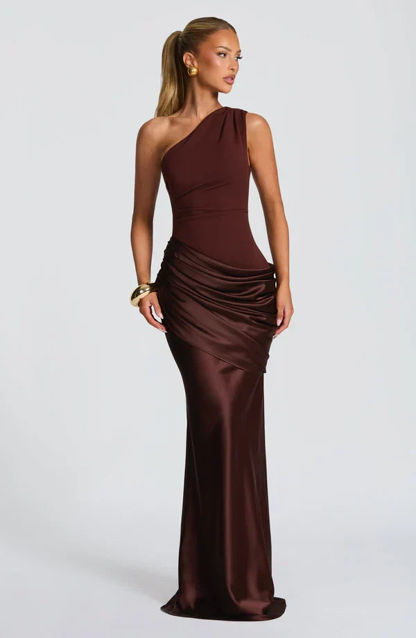 Robe Longue Capucine | Épaule Unique, Détail Drapé, Élégance 7