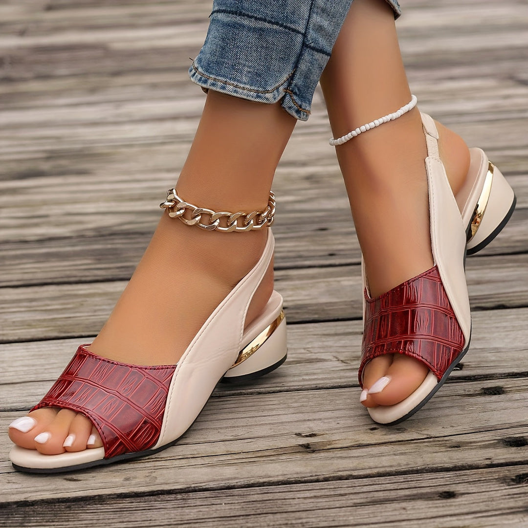 Sandales bicolores Selena | Effet croco, talon métallique - Rouge