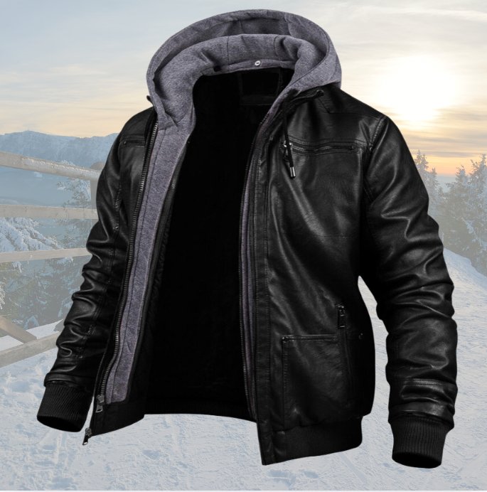 Veste en Cuir Léo | Homme, Cuir Premium, Capuche Contrastée 2