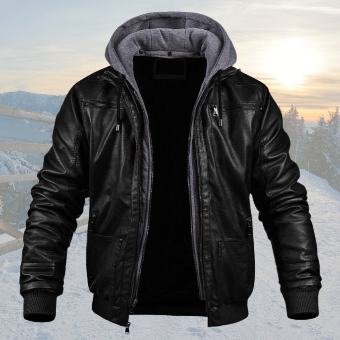 Veste en Cuir Léo | Homme, Cuir Premium, Capuche Contrastée 1