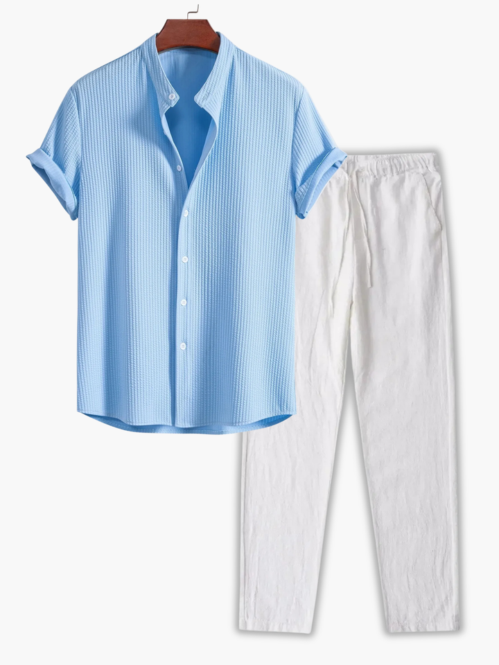 Chemise Col Mao et Pantalon Léo Homme | Manches Retroussées 1
