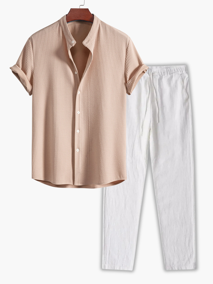 Chemise Col Mao et Pantalon Léo Homme | Manches Retroussées 2