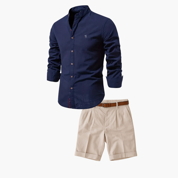 Ensemble Chemise Col Mao et Short Lucas Homme | Manches Longues 4