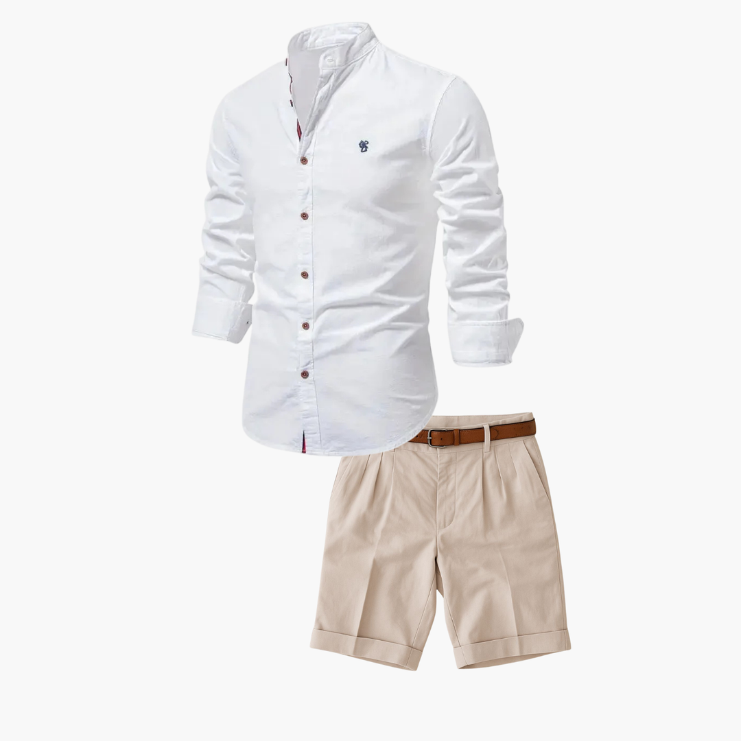 Ensemble Chemise Col Mao et Short Lucas Homme | Manches Longues 1
