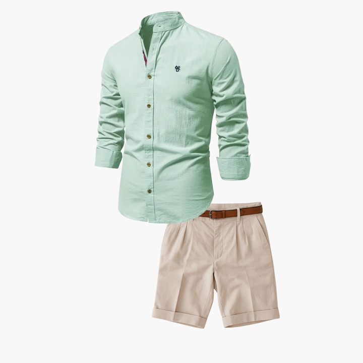 Ensemble Chemise Col Mao et Short Lucas Homme | Manches Longues 2