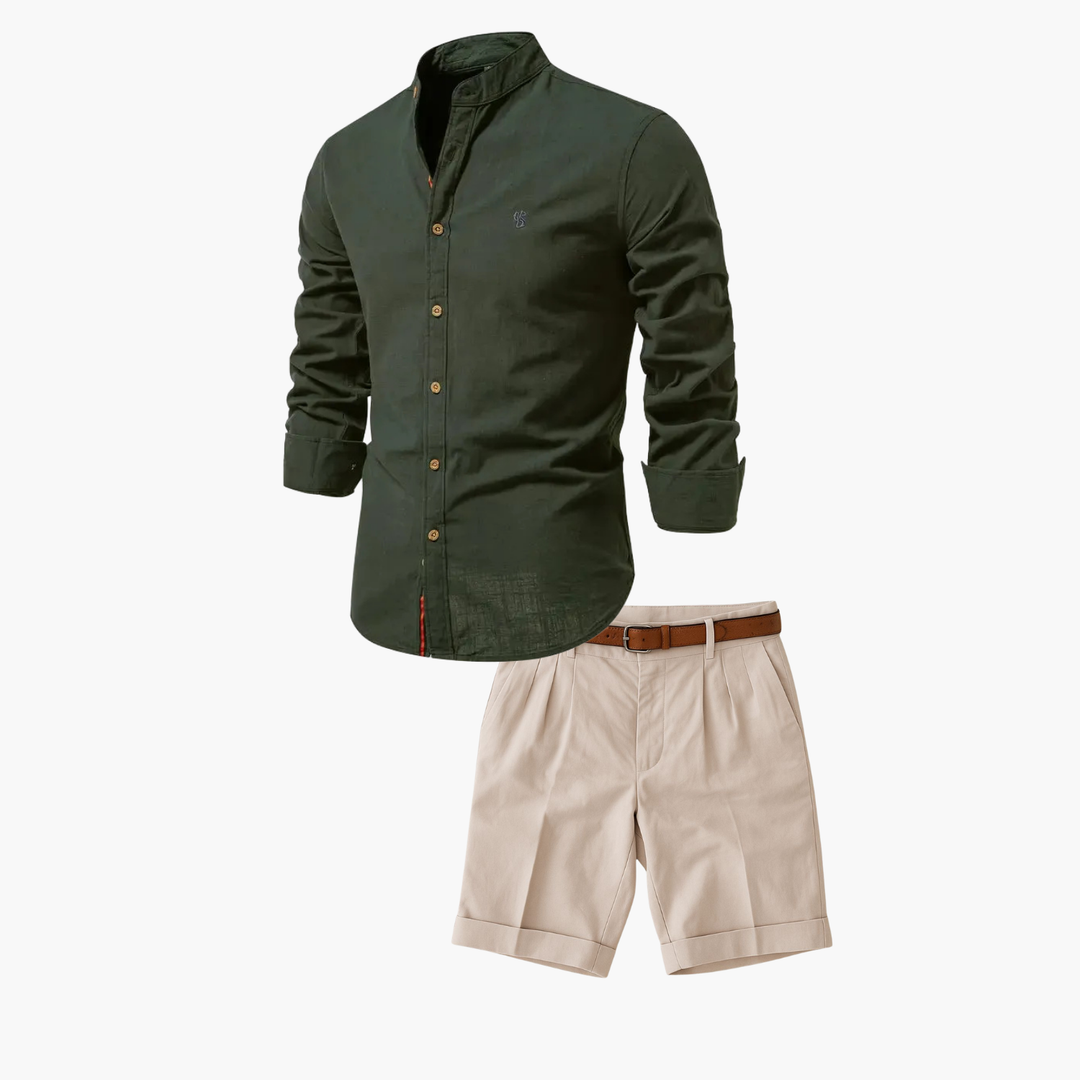 Ensemble Chemise Col Mao et Short Lucas Homme | Manches Longues 5