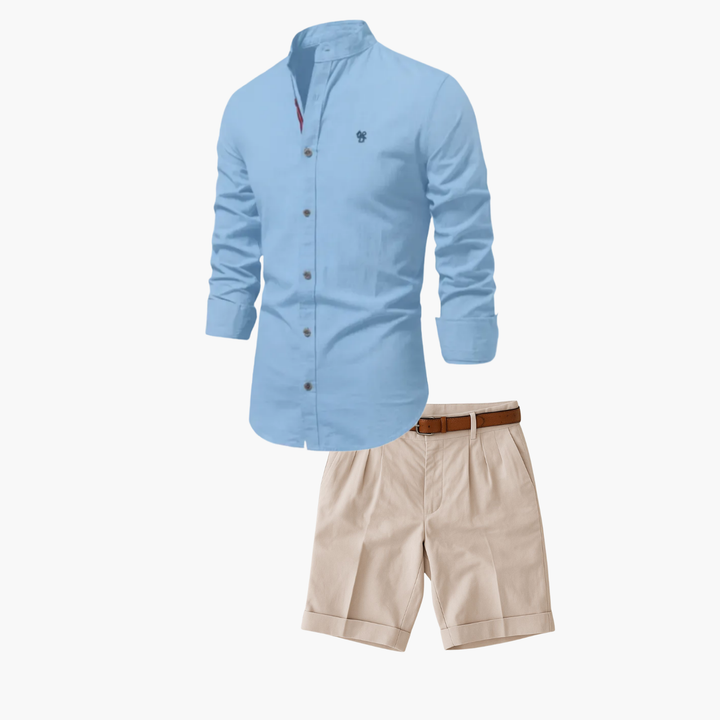 Ensemble Chemise Col Mao et Short Lucas Homme | Manches Longues 3