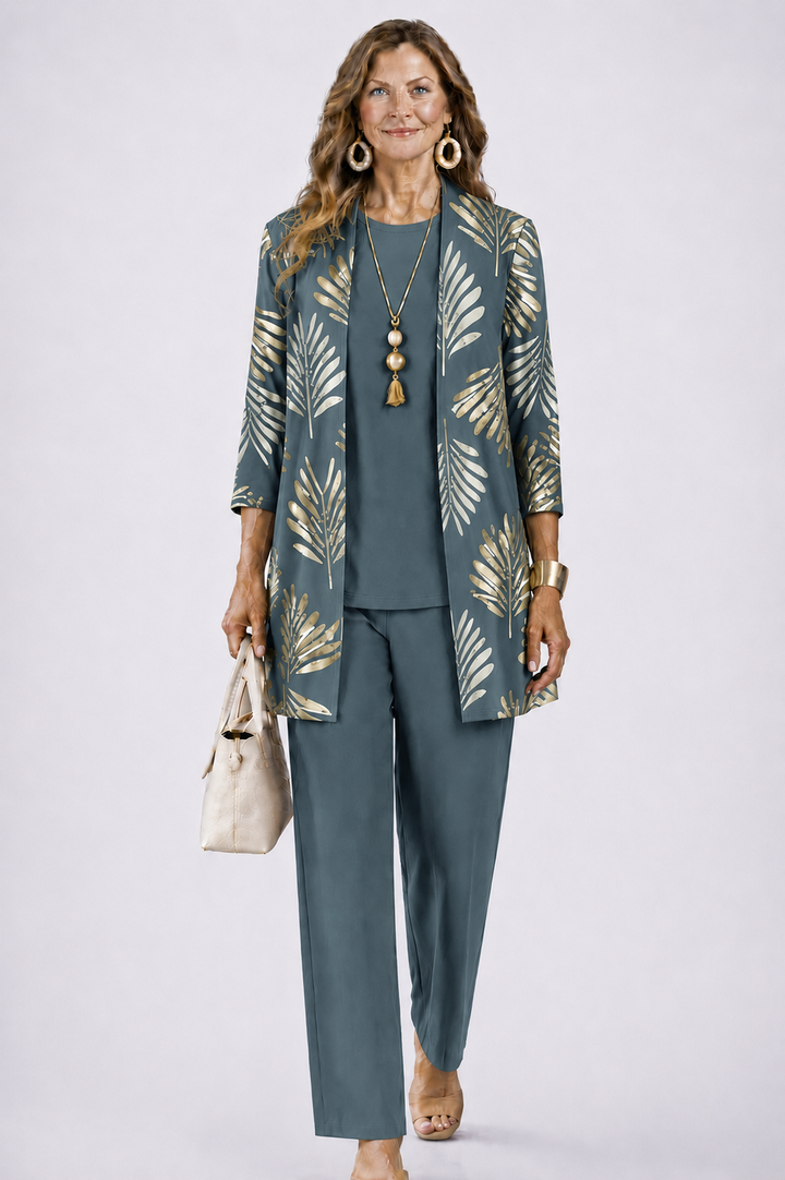 Ensemble Trois Pièces Camille Femme | Gilet Imprimé, Pantalon Coordonné 0
