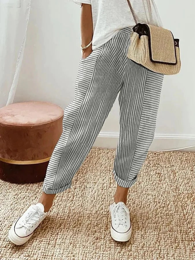 Pantalon Rayé Zoé Femme | Jambes Larges, Taille Haute Estivale 3