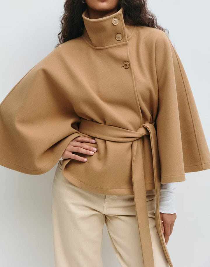 Manteau Cape Agathe Femme en Laine | Ceinture, Col Montant 0