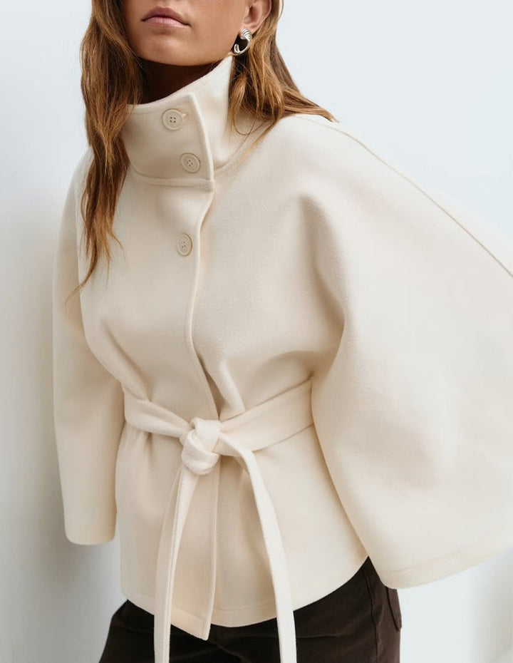 Manteau Cape Agathe Femme en Laine | Ceinture, Col Montant 1