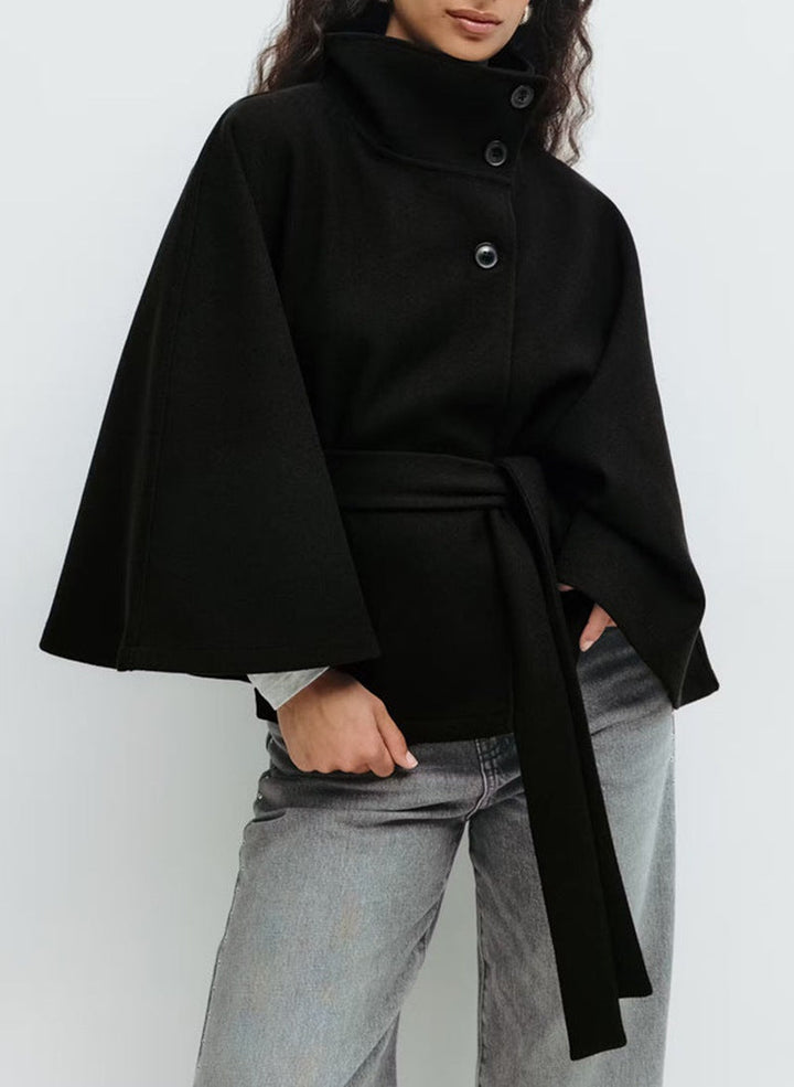 Manteau Cape Agathe Femme en Laine | Ceinture, Col Montant 2