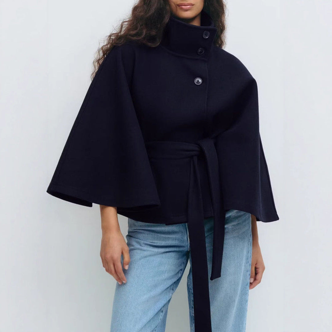 Manteau Cape Agathe Femme en Laine | Ceinture, Col Montant 3