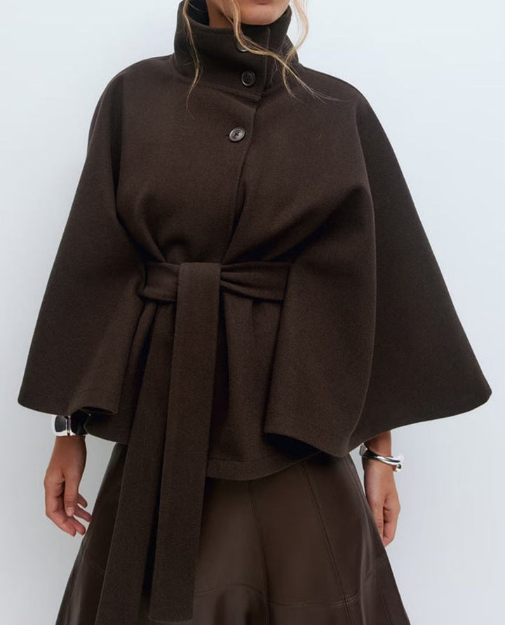 Manteau Cape Agathe Femme en Laine | Ceinture, Col Montant 4