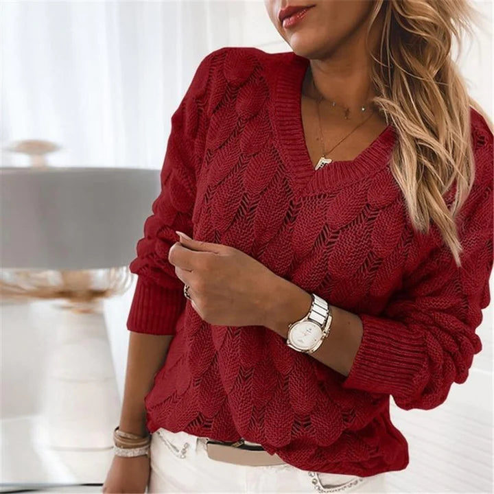 Pull Col V Léa | Maille Ajourée, Style Chic et Décontracté 2