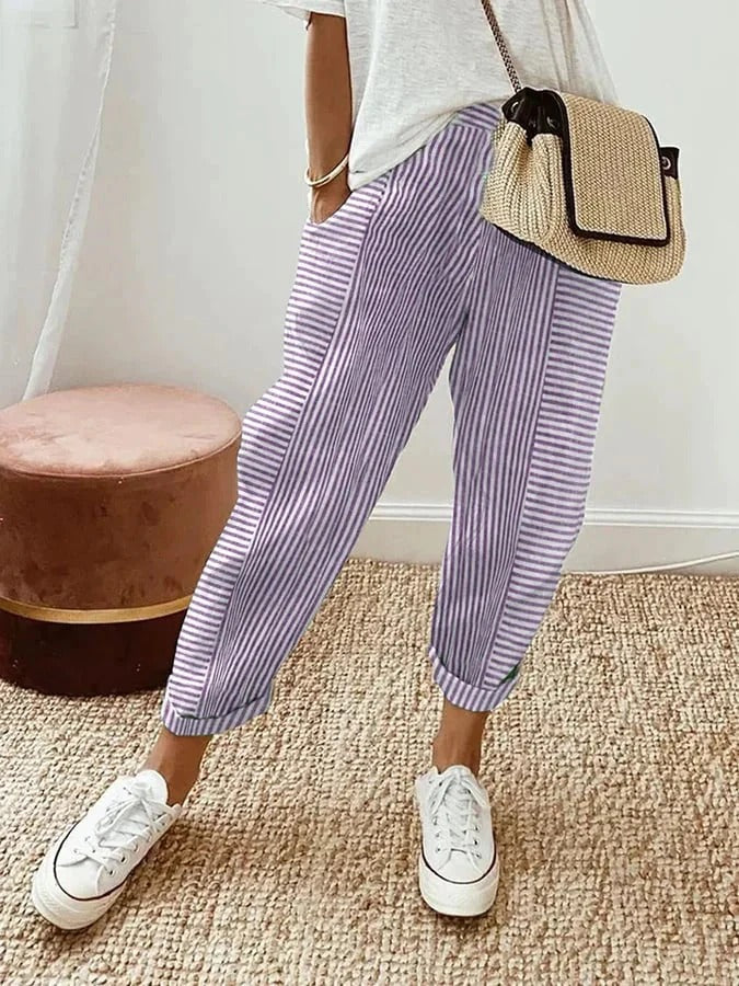 Pantalon Rayé Zoé Femme | Jambes Larges, Taille Haute Estivale 2